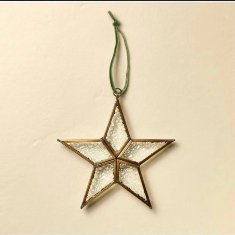 Bubbled Glass(SET OF 4) Five-Star Christmas Ornaments Clear/Brass Hearth & Hand